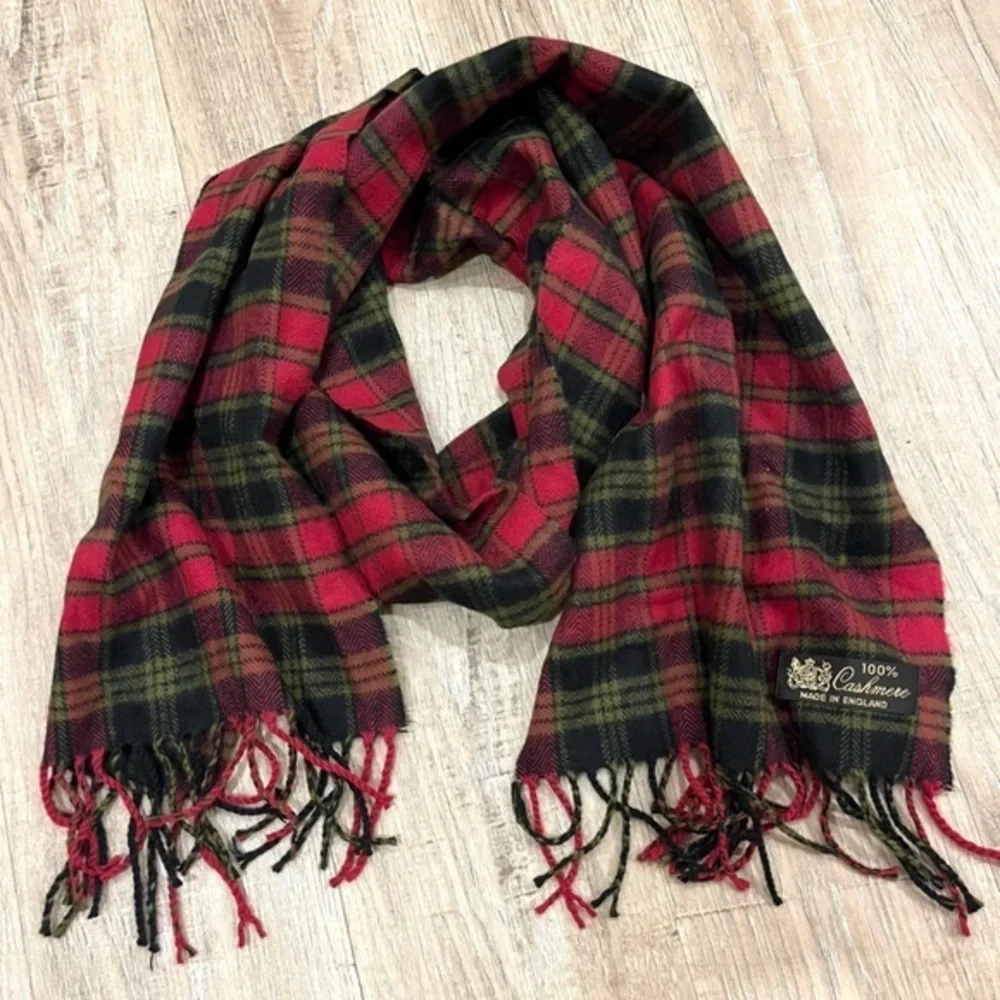 Classic Red and Black Cashmere Tartan Scarf Made in England